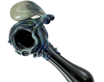 Octopus Glass Pipe. Hand Blown Boro Pyrex Black Spoon and Silver Amethyst Octopi. You Choose the Color and Made to Order.