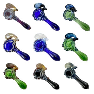 Octopus Glass Pipe. Hand Blown Boro Pyrex Spoon for Smoking. You Choose the Color and Made to Order. image 1