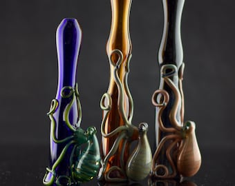 Octopus Large Glass Chillum Bat Pipe in Your Choice of Color