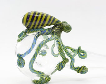 Octopus Large Glass Spoon Pipe in Clear & Artist Swirl, #809