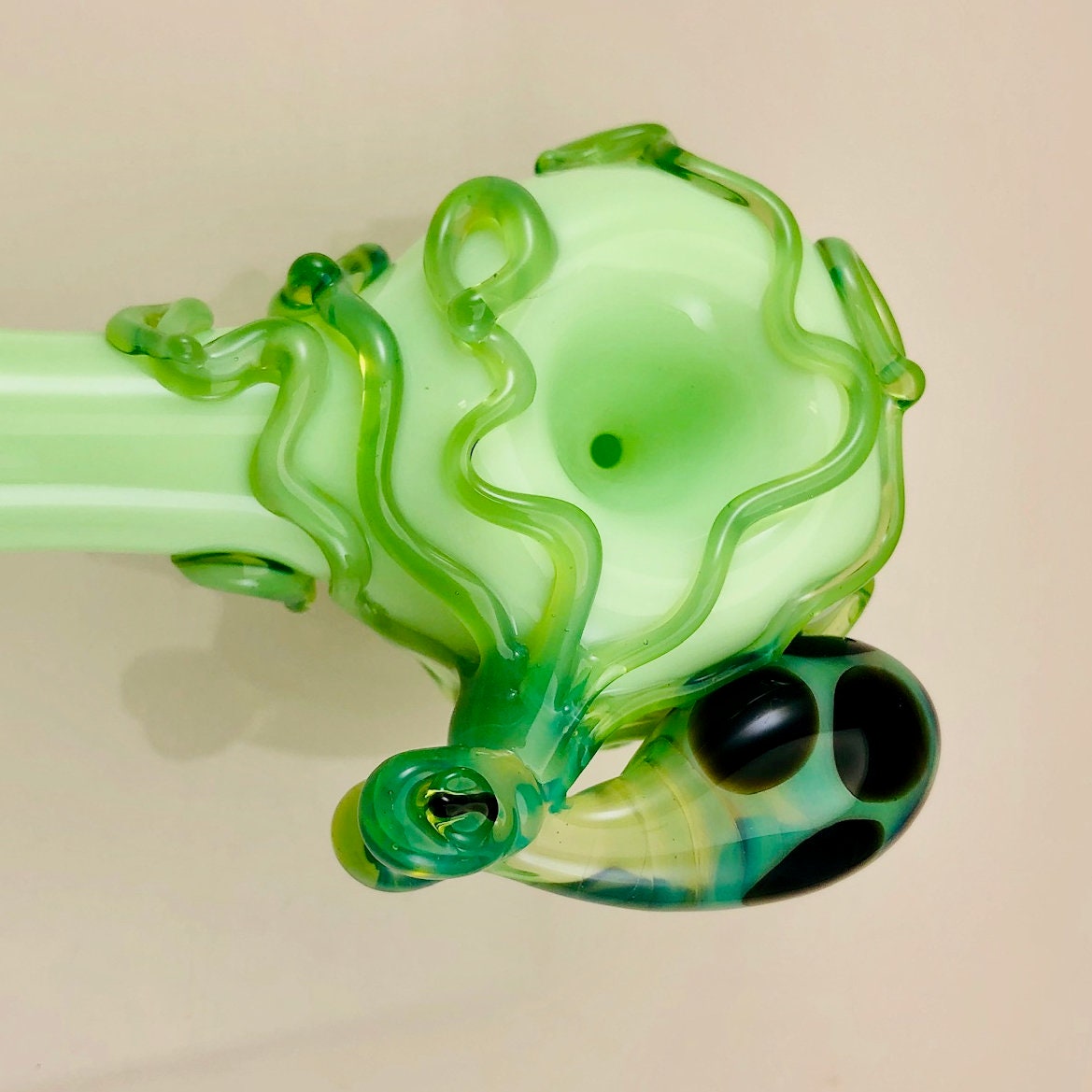 Octopus Glass Spoon Pipe in Green & Sea Slyme, 741