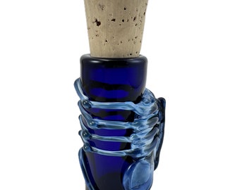 Facehugger Glass Jar.  Hand Blown Cobalt Blue Thick Wall piece with Alien Movie Fade to Black Xenomorph, cork included. Made to Order