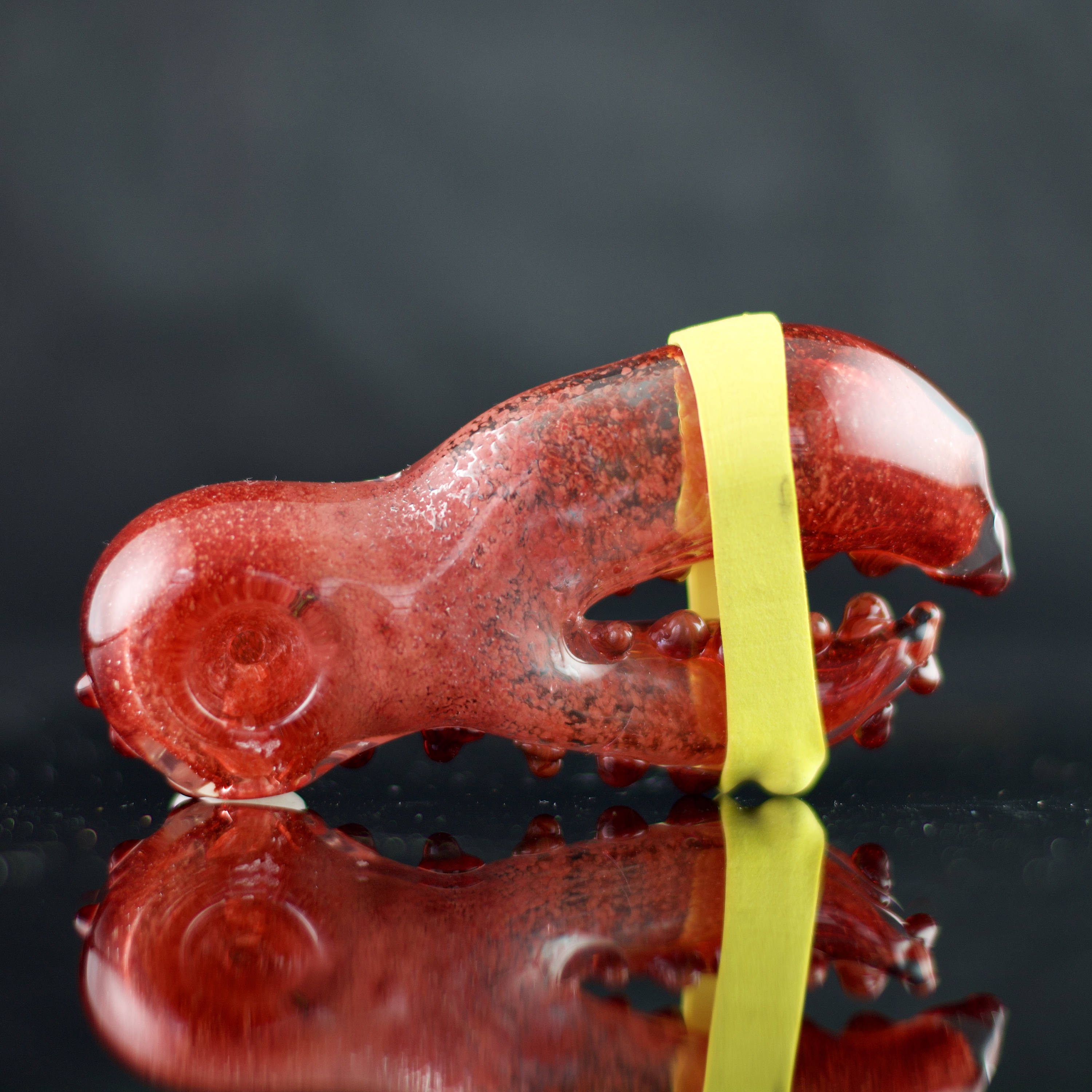 Lobster Glass Spoon Pipe in Ruby Frit, 562