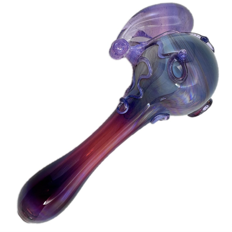 Octopus Glass Pipe. Hand Blown Boro Pyrex Amber Purple Spoon and Pink Slyme Octopi. Made to Order. image 3