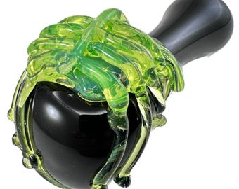 Facehugger Alien Glass Pipe.  Thick Hand Blown Black Spoon with Sci Fi Heady Flamework Slyme Xenomorph. Made to Order