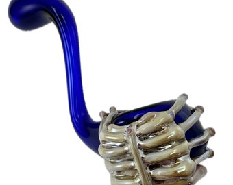 Alien Facehugger Glass Pipe. Hand blown Cobalt Blue Sherlock with Flamework Caramel Xenomorph. Made to Order