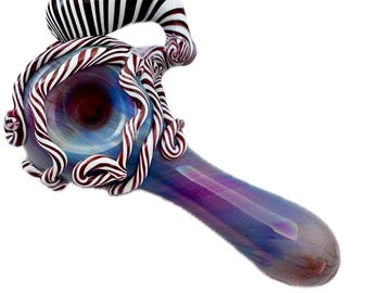 Glass Spoon Pipe: Amber Purple Octopus Design - Hand Blown Art