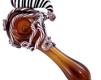 Octopus Glass Pipe. Hand Blown Boro Pyrex Amber Spoon and Candy Cane Octopi. You Choose the Color and Made to Order.