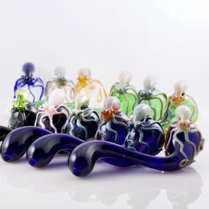 Octopus Glass Pipe: Large Handblown Sherlock with Custom Colors image 1