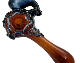 Octopus Glass Pipe. Hand Blown Boro Pyrex Amber and Fade to Black Octopi. You Choose the Color and Made to Order.