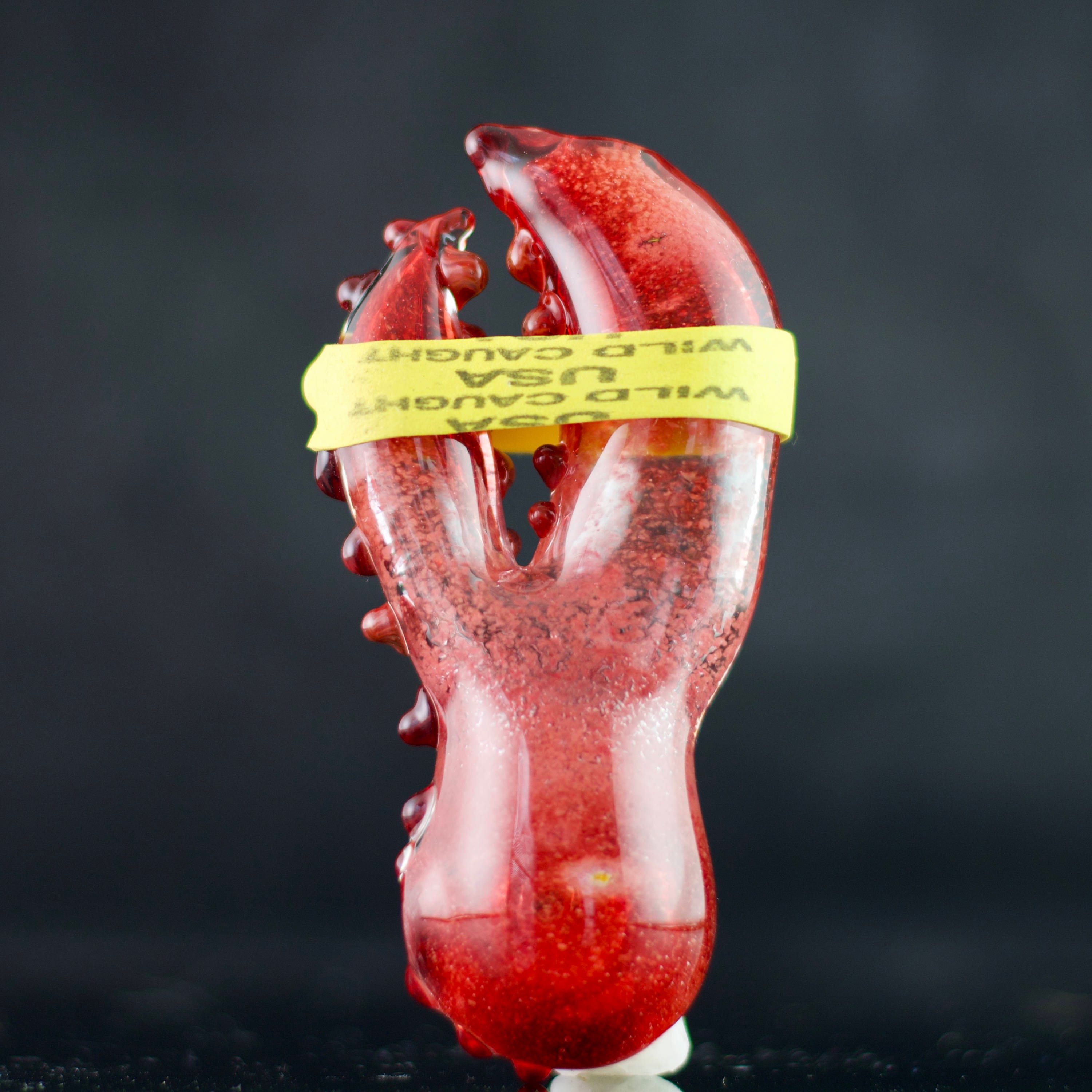 Lobster Glass Spoon Pipe in Ruby Frit, 562