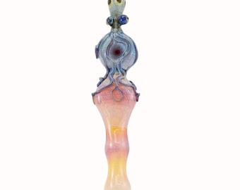 Octopus Large Spoon Pipe Amber Purple & Silver Amethyst