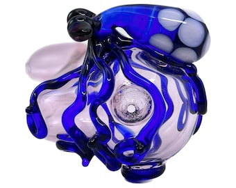 Octopus Large Glass Sherlock Pipe in Pink & Cobalt Blue, #837