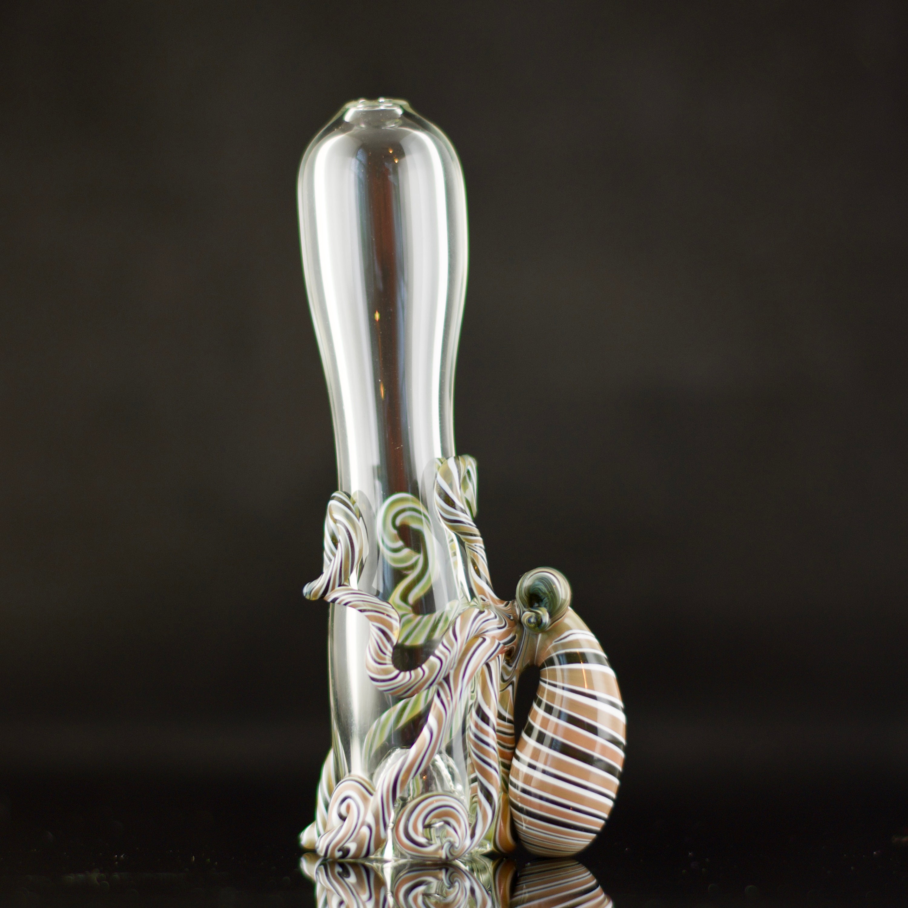 SALE Octopus Glass Chillum Bat Pipe in Clear & Artist Swirl, 672