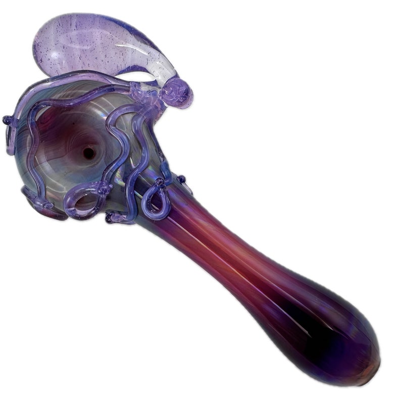 Octopus Glass Pipe. Hand Blown Boro Pyrex Amber Purple Spoon and Pink Slyme Octopi. Made to Order. image 1