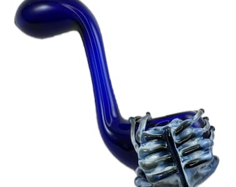 Alien Facehugger Glass Pipe. Hand blown Cobalt Blue Sherlock with Flamework Fade to Black Xenomorph. Made to Order