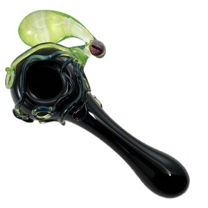 Pipa de pulpo de vidrio soplado a mano, cuchara negra con ojos reales (colores personalizados)
