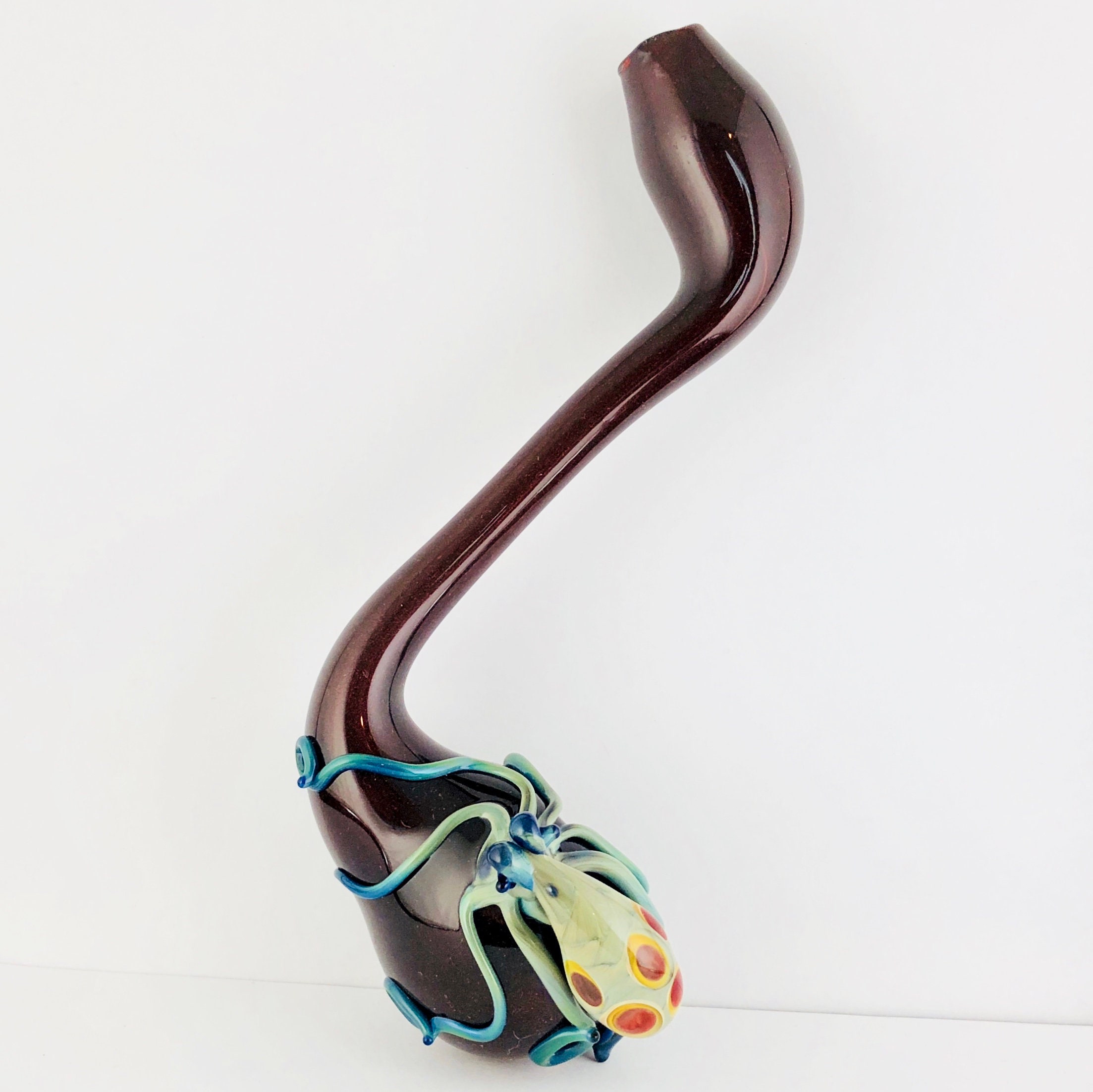 Octopus Large Glass Sherlock Pipe Kandy Apple Red & Silver Amethsyt, 680