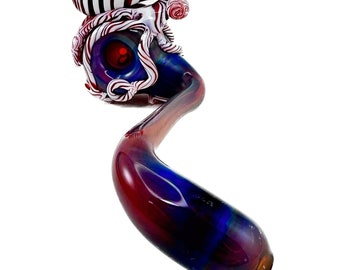 Octopus Sherlock Glass Pipe. Custom Hand Blown Amber Purple  Thick Wall with flamework Candy Cane Octopi.  Made to Order.