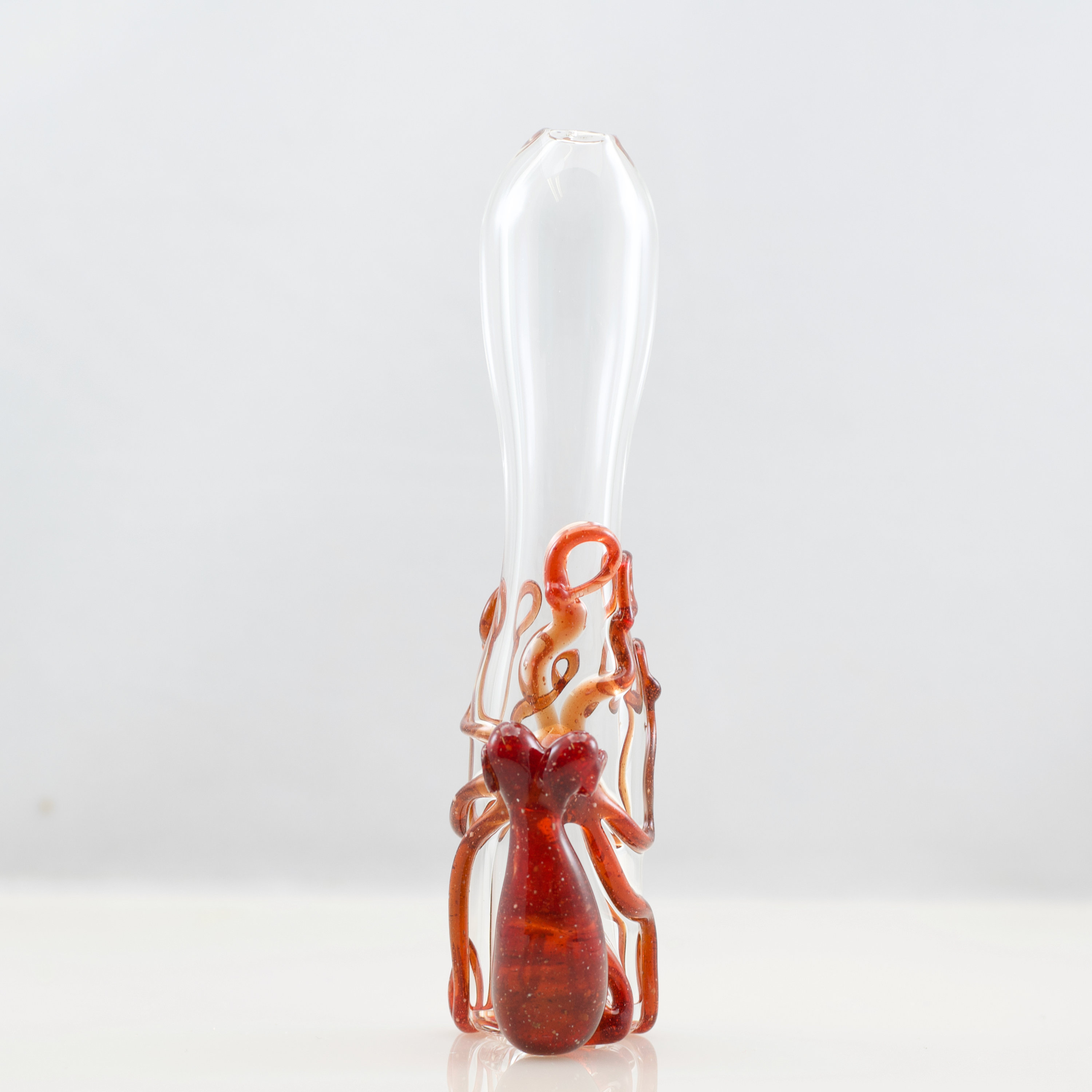Octopus Glass Chillum Bat Pipe in Clear & Ruby, 725