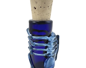 Blue Facehugger Glass Jar, Thick Borosilicate 1oz Shot Glass with Cork