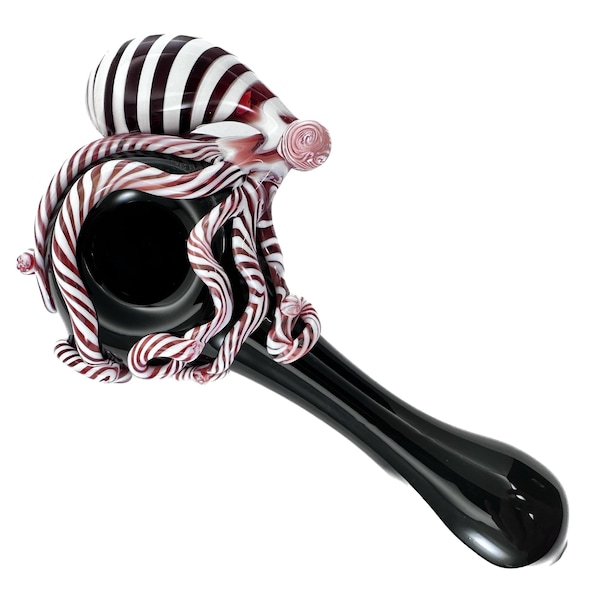Octopus Glass Spoon Pipe, Candy Cane Design (Custom Colors, Small & Large)