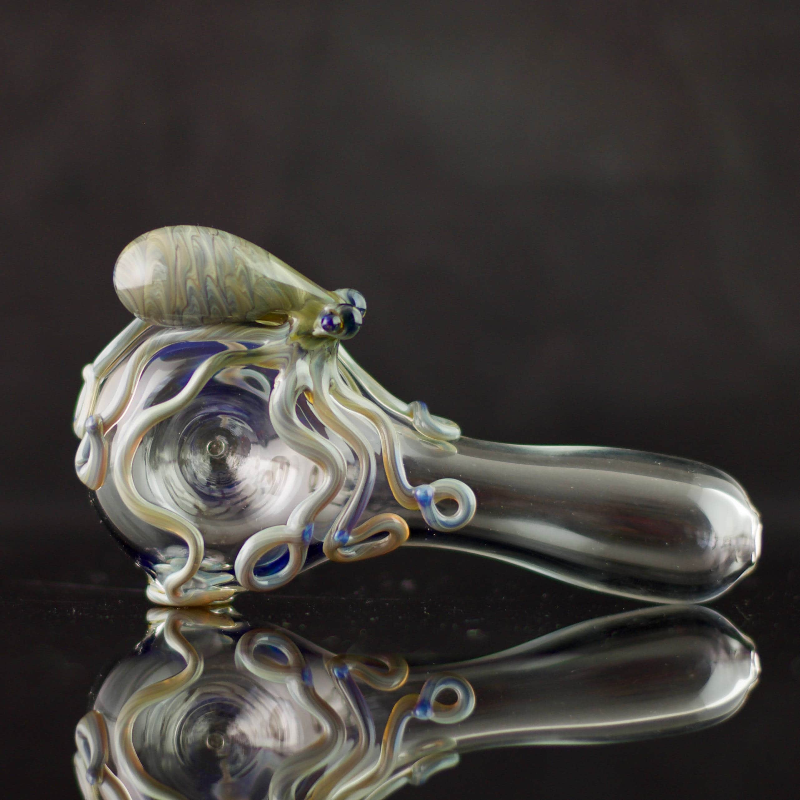 Octopus Glass Spoon Pipe in Clear & Silver Amethyst, 554