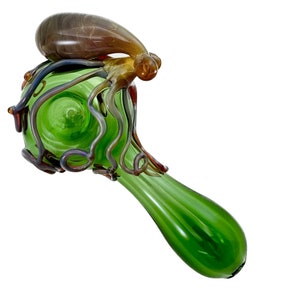 Octopus Glass Pipe. Hand Blown Boro Pyrex Spoon for Smoking. You Choose the Color and Made to Order. image 8