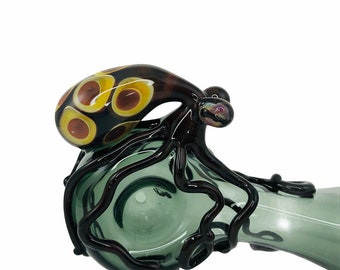 Octopus Large Donut Stem Glass Spoon Pipe in Charcoal & Dark Bronw, #785