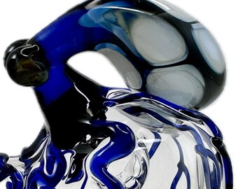 Octopus Glass Pipe. Hand Blown Boro Clear Pyrex thick wall Spoon with Flamework Octopi sealife ocean theme. Ready to ship