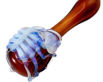 Facehugger Alien Glass Pipe Thick Hand-Blown Amber Spoon with Sci-Fi Heady Flamework Secret White Xenomorph - Made to Order