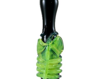 Facehugger Alien Glass Chillum Pipe.  Hand Blown Black Bat with Flamework Slyme Xenomorph. Custom Made to Order