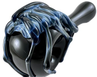Facehugger Alien Glass Pipe.  Thick Hand Blown Black Spoon with Sci Fi Heady Flamework Fade to Black Xenomorph. Made to Order