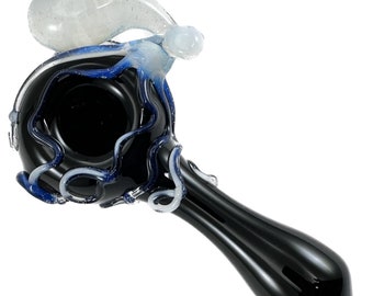 Octopus Glass Pipe. Hand Blown Boro Pyrex Black Spoon and Secret White Octopi. You Choose the Color and Made to Order.