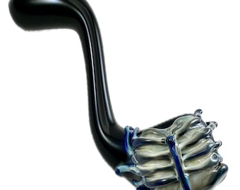 Sherlock Glass Pipe: Black Xenomorph Design - Hand-Blown with Amethyst Detail