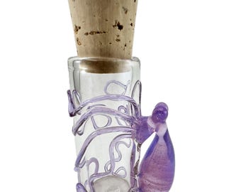 Octopus Glass Jar or Shot Glass. Thick Hand Blown Borosilicate Clear Jar and Cork with Flamework Pink Slyme Octopi. Made to Order