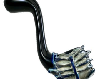 Alien Facehugger Glass Pipe. Hand blown Black Sherlock with Flamework Silver Amethyst Xenomorph. Made to Order