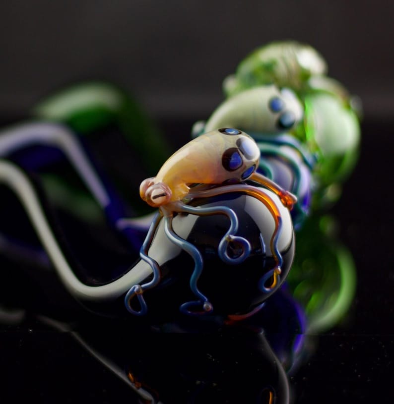 Octopus Glass Pipe: Large Handblown Sherlock with Custom Colors image 2