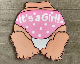 Wreath Attachment Baby It's a Girl Bottom/Diaper painted Wreath Sign