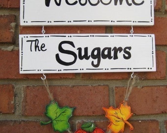 Seasonal Welcome Sign with 3 sets of Interchangeable 3 piece Charms - Personalized