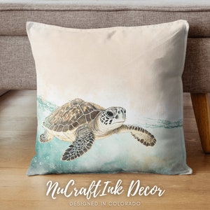 Sea Turtle Throw Pillow, Beach Coastal Home Decor