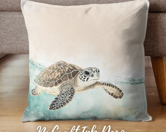 Sea Turtle Throw Pillow, Beach Coastal Home Decor