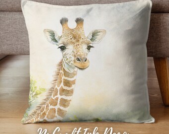 Giraffenkissen mit Aquarell-Aquarell | Safari-Tierdeko fürs Kinderzimmer