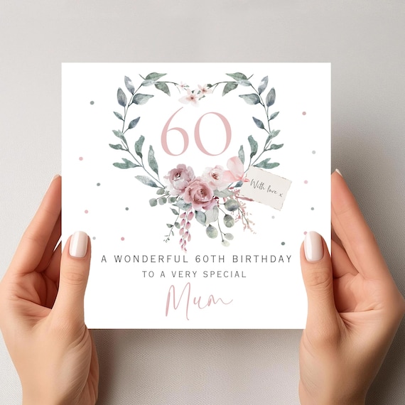 Floral Heart Wreath Mum Birthday Card, Any Age Personalised Card