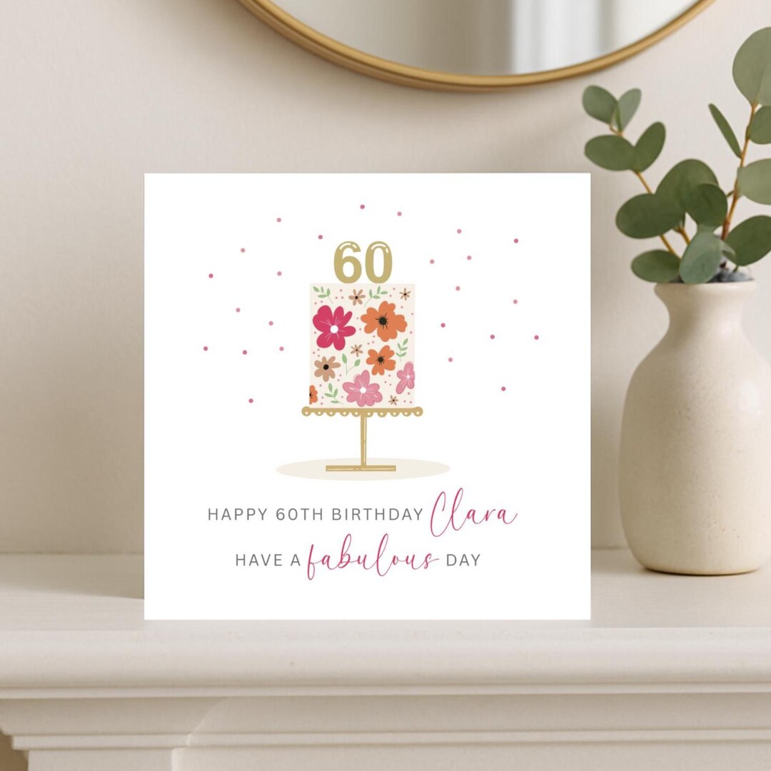 Personalised 60th Birthday Card for Her, Elegant Floral 60 Card, Custom ...