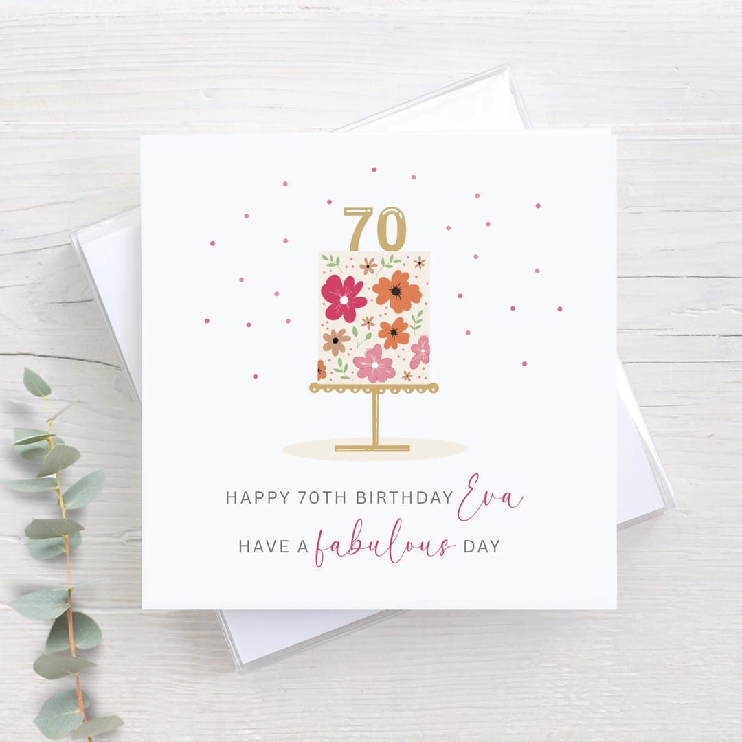 Personalised 70th Birthday Card for Her, Elegant Floral 70 Card, Custom ...