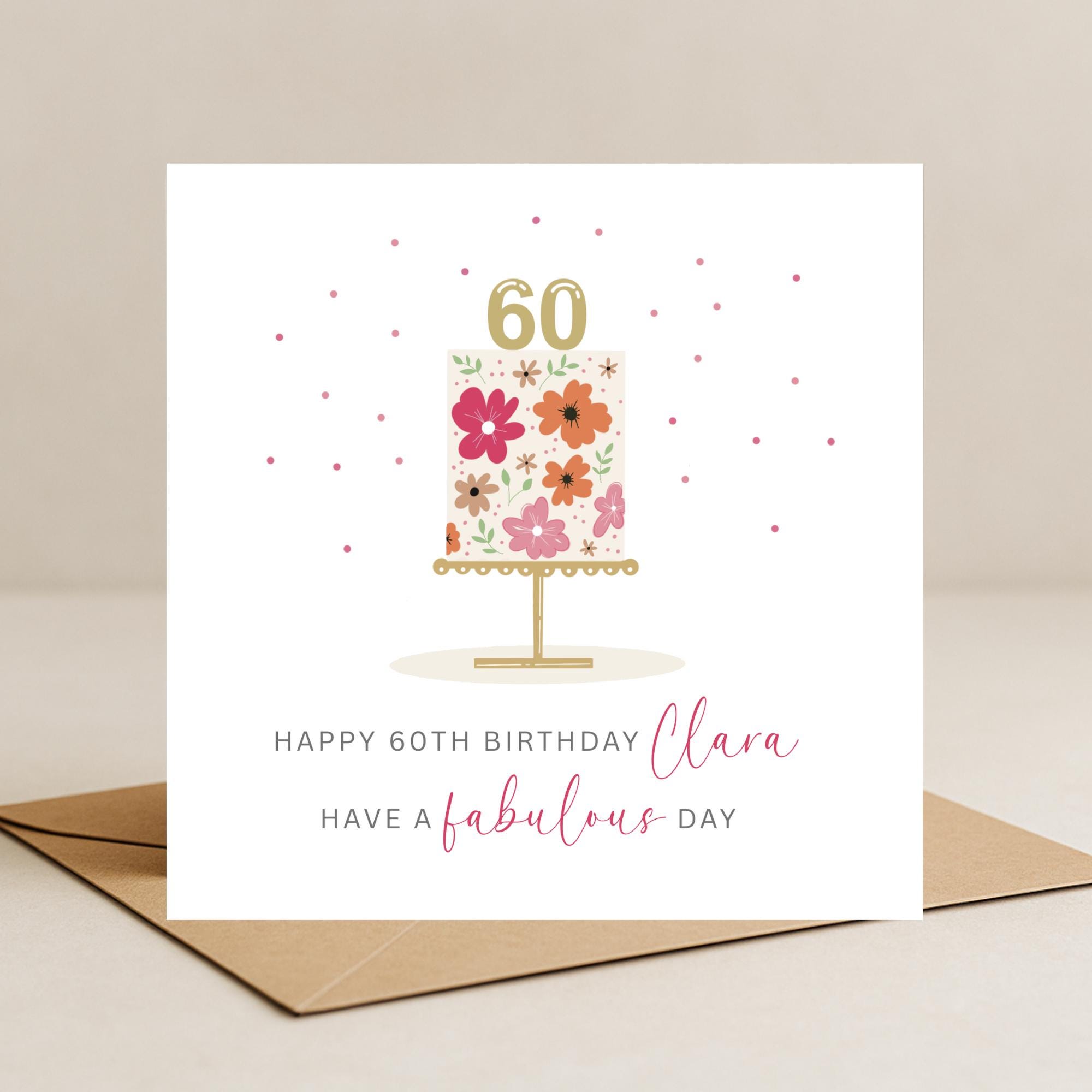 Personalised 60th Birthday Card for Her, Elegant Floral 60 Card, Custom ...