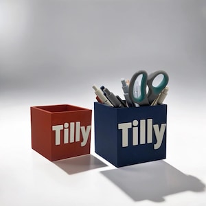 Custom Box Pen Holder | Box with Text Desk Organiser | Box Pen Holder | Custom Desk Organiser | Pen Holder | 3D Printed Custom Pen Stand