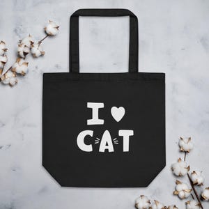 I Love Cat Tote Bag – Eco-Friendly Reusable Bag for Cat Lovers | Kawaii Minimalist Cotton Tote | Cute Cat Gift | Sustainable Shopper