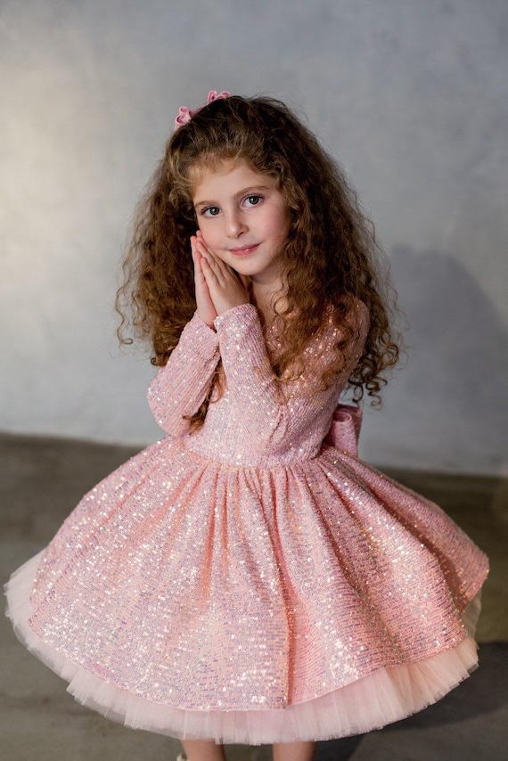 Pink Sparkling Baby Girl Dress, Sequin Tutu Dress, First Birthday